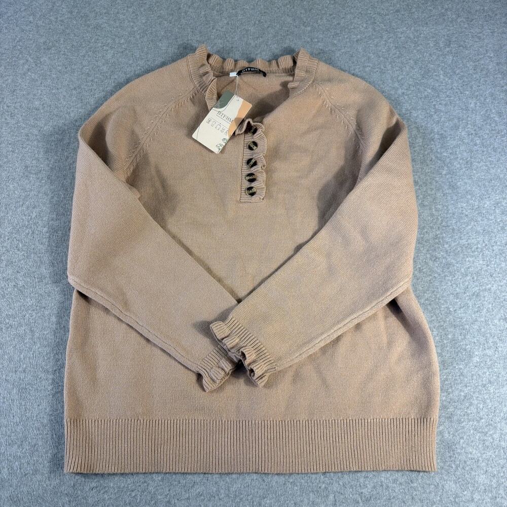 BTFBM Sweater NWT Camel Color Ruffle Neck And Sleeves Size M